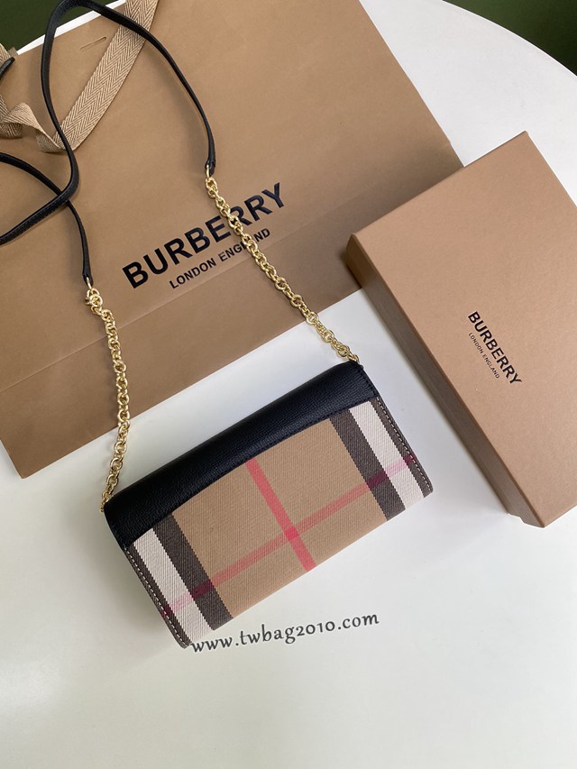 Burberry專門店新款House格紋拼皮革錢夾 巴寶莉小型手袋鏈條錢包 yxb1228